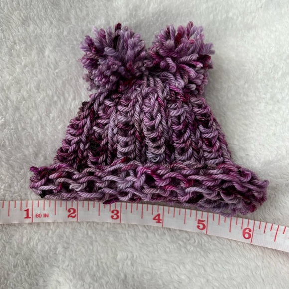 Purple Hand Knitted Newborn Baby Beanie Hat - Picture 3 of 3